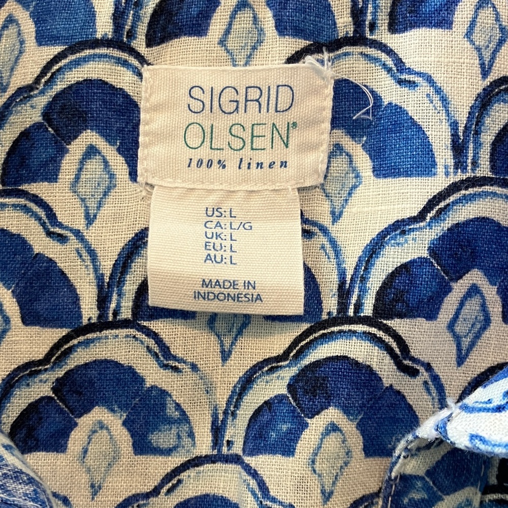 Sigrid Olsen Blue and White Linen Sleeveless Long Tunic Top Size Large - Picture 5 of 9